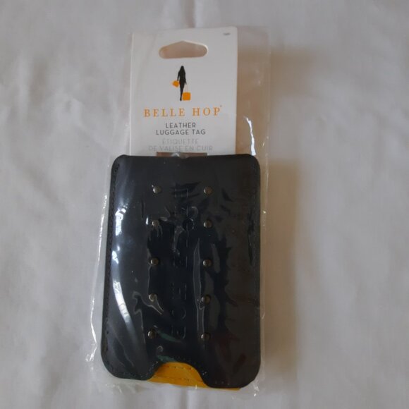Set of 2 Belle Hop Genuine Leather Luggage Tags Black and Gold - Picture 4 of 6